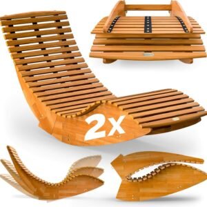 CASARIA 2x JAVA Rocking Wooden Sunloungers 155x60x93cm